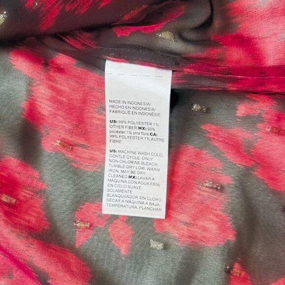 Chico’s Women’s Blouse Size 2 (L/12) Black Red Sheer Floral Long Sleeve Top - Picture 3 of 3